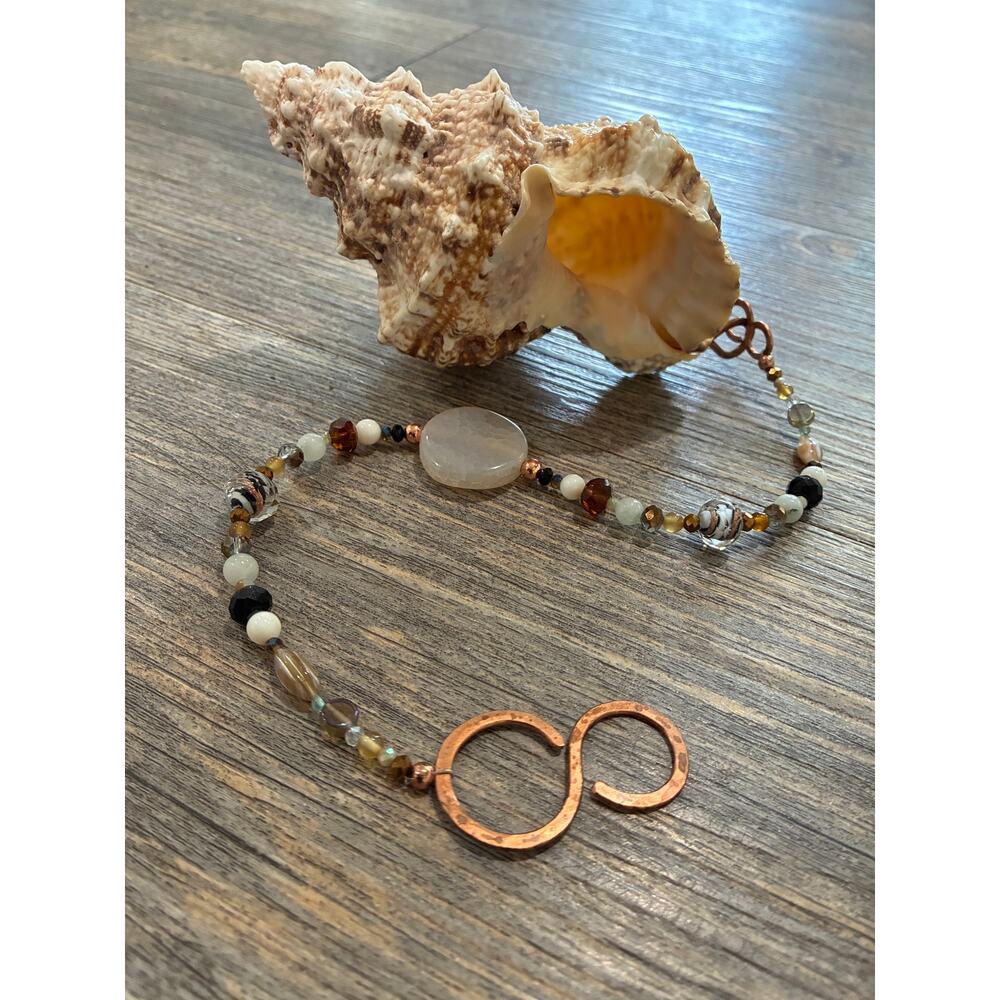 Coastal Boho Suncatcher Glass Beads Conch Shell Window Decor Nautical Beach